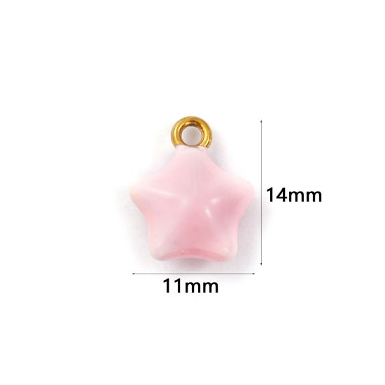 Immagine di 1 Pz Placcatura Sottovuoto PVD Ecologica 304 Acciaio Inossidabile Galassia Ciondoli Placcato Oro 18K Rosa Smalto Stella a Cinque Punte 3D 14mm x 11mm