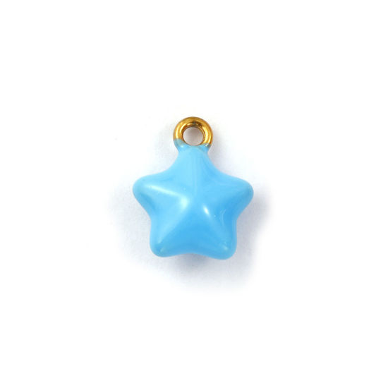 Immagine di 1 Pz Placcatura Sottovuoto PVD Ecologica 304 Acciaio Inossidabile Galassia Ciondoli Placcato Oro 18K Blu Smalto Stella a Cinque Punte 3D 14mm x 11mm