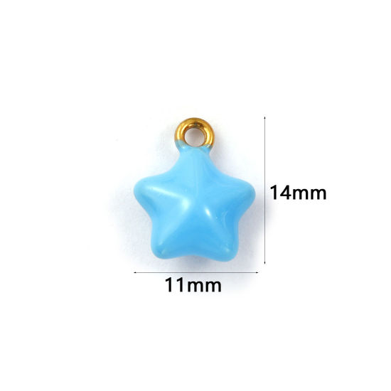Immagine di 1 Pz Placcatura Sottovuoto PVD Ecologica 304 Acciaio Inossidabile Galassia Ciondoli Placcato Oro 18K Blu Smalto Stella a Cinque Punte 3D 14mm x 11mm