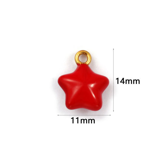 Immagine di 1 Pz Placcatura Sottovuoto PVD Ecologica 304 Acciaio Inossidabile Galassia Ciondoli Placcato Oro 18K Rosso Smalto Stella a Cinque Punte 3D 14mm x 11mm