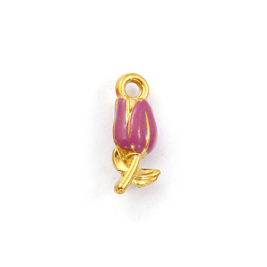 Изображение 1 ШТ Экологичное вакуумное PVD-покрытие 304 Нержавеющая Сталь Подвески 18K позолоченный Фиолетовый С Эмалью Тюльпан цветок Трехмерный 20мм x 8мм