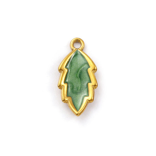 Изображение 1 ШТ Экологичное вакуумное PVD-покрытие 304 Нержавеющая Сталь Подвески 18K позолоченный Зеленый С Эмалью Лист Перлитный 24мм x 11.5мм