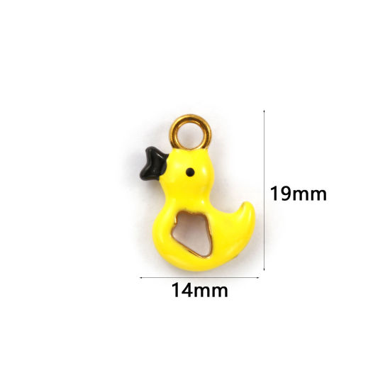 Image de 1 Pièce Breloques en 304 Acier Inoxydable Revêtement sous Vide PVD Respectueux de l'Environnement Plaqué Or 18K Jaune Émail Canard 3D 19mm x 14mm