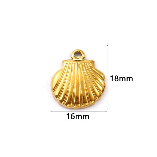 Immagine di 2 Pz Placcatura Sottovuoto PVD Ecologica 304 Acciaio Inossidabile Ciondoli Placcato Oro 18K Conchiglia 18mm x 16mm
