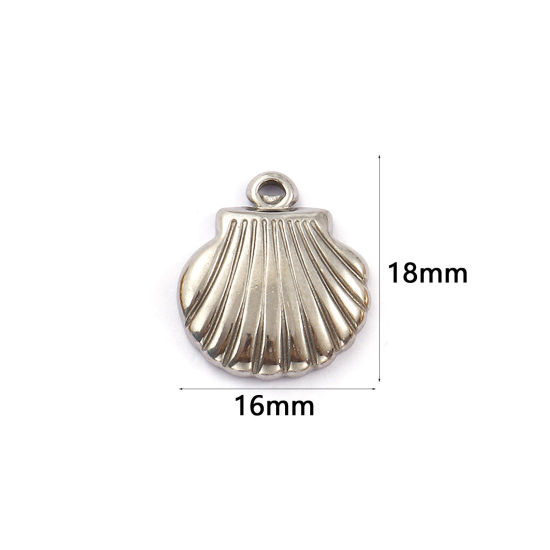 Immagine di 2 Pz Placcatura Sottovuoto PVD Ecologica 304 Acciaio Inossidabile Ciondoli Tono Argento Conchiglia 18mm x 16mm
