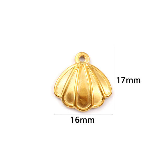 Immagine di 2 Pz Placcatura Sottovuoto PVD Ecologica 304 Acciaio Inossidabile Ciondoli Placcato Oro 18K Conchiglia 17mm x 16mm