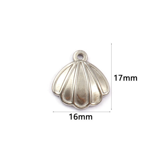 Immagine di 2 Pz Placcatura Sottovuoto PVD Ecologica 304 Acciaio Inossidabile Ciondoli Tono Argento Conchiglia 17mm x 16mm