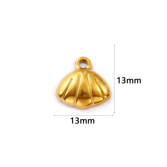Immagine di 2 Pz Placcatura Sottovuoto PVD Ecologica 304 Acciaio Inossidabile Ciondoli Placcato Oro 18K Conchiglia 13mm x 13mm