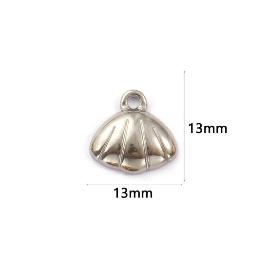 Immagine di 2 Pz Placcatura Sottovuoto PVD Ecologica 304 Acciaio Inossidabile Ciondoli Tono Argento Conchiglia 13mm x 13mm