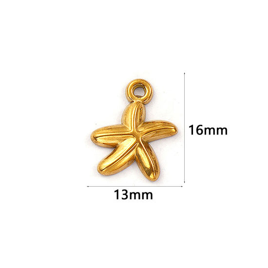 Immagine di 2 Pz Placcatura Sottovuoto PVD Ecologica 304 Acciaio Inossidabile Gioielli Oceanici Ciondoli Placcato Oro 18K Stella di Mare 16mm x 13mm
