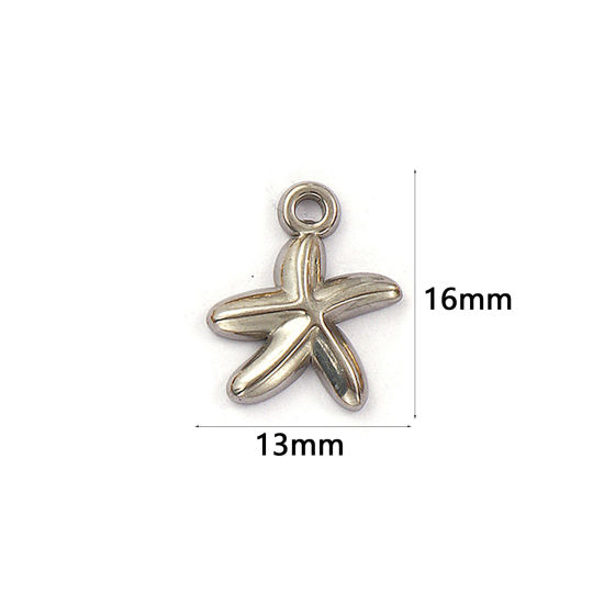 Immagine di 2 Pz Placcatura Sottovuoto PVD Ecologica 304 Acciaio Inossidabile Gioielli Oceanici Ciondoli Tono Argento Stella di Mare 16mm x 13mm
