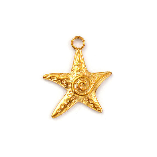 Immagine di 2 Pz Placcatura Sottovuoto PVD Ecologica 304 Acciaio Inossidabile Gioielli Oceanici Ciondoli Placcato Oro 18K Stella di Mare 23mm x 20mm
