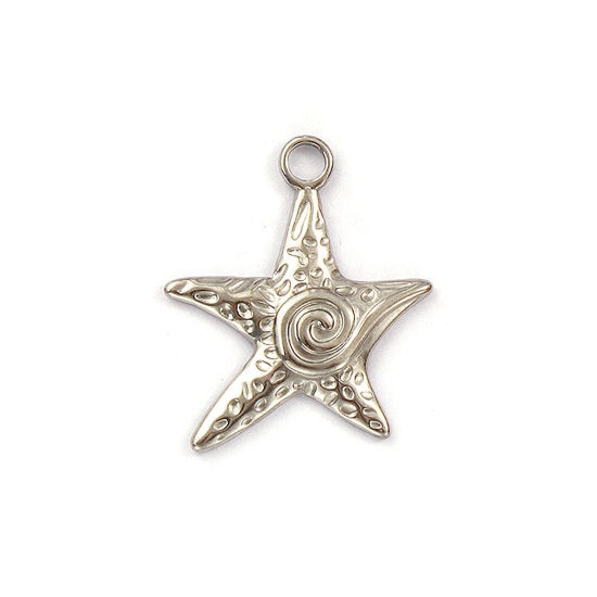 Immagine di 2 Pz Placcatura Sottovuoto PVD Ecologica 304 Acciaio Inossidabile Gioielli Oceanici Ciondoli Tono Argento Stella di Mare 23mm x 20mm