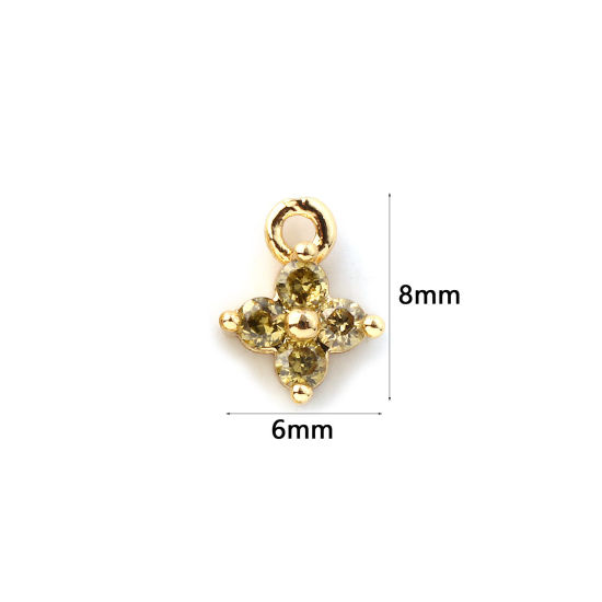 Immagine di 5 Pz Ottone Mini Ciondoli Placcato Oro 18K Fiore Micro Spianare Giallo-verde Cubic Zirconiae 8mm x 6mm