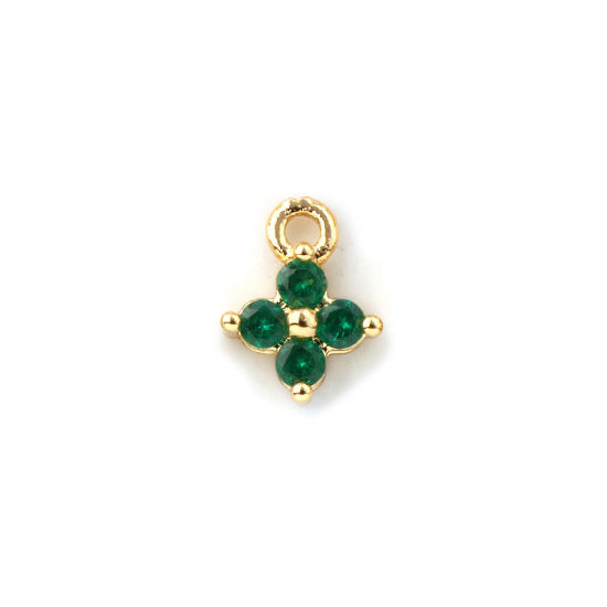 Immagine di 5 Pz Ottone Mini Ciondoli Placcato Oro 18K Fiore Micro Spianare Verde Cubic Zirconiae 8mm x 6mm