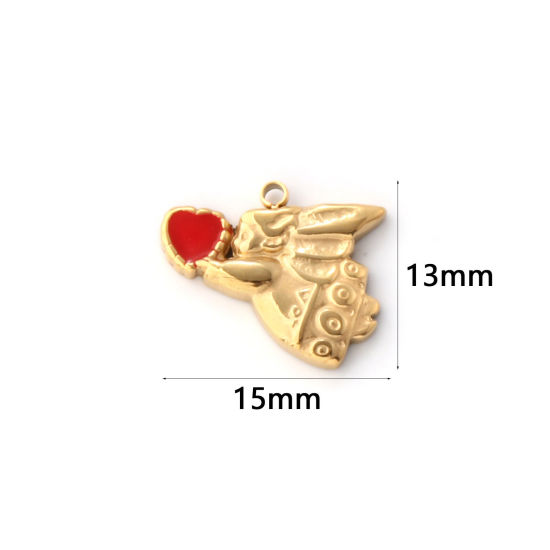 Изображение 1 ШТ Экологичное вакуумное PVD-покрытие 304 Нержавеющая Сталь религия Подвески 18K настоящее золото с покрытием Красный С Эмалью Ангел Сердце 15мм x 13мм