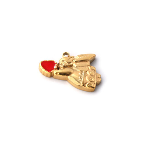 Изображение 1 ШТ Экологичное вакуумное PVD-покрытие 304 Нержавеющая Сталь религия Подвески 18K настоящее золото с покрытием Красный С Эмалью Ангел Сердце 15мм x 13мм