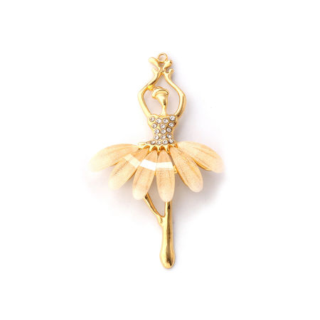 Picture of 1 Piece Eco-friendly PVD Vacuum Plating Waterproof Anti-Tarnish Hypoallergenic 304 Stainless Steel & Acrylic Pendants 18K Real Gold Plated Light Beige Ballerina Glitter Clear Cubic Zirconia 4.9cm x 2.9cm