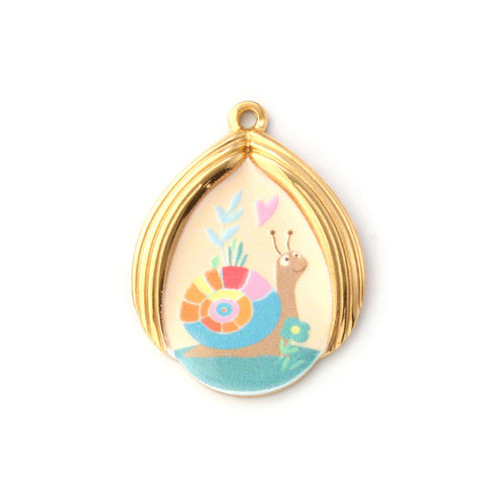 Immagine di 1 Pz Placcatura Sottovuoto PVD Ecologica 304 Acciaio Inossidabile Ciondoli Pendenti 18K Vero Oro Placcato Beige come Pesca Goccia Chiocciola Stampato 3.2cm x 2.4cm