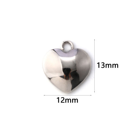 Picture of 2 PCs Eco-friendly 304 Stainless Steel Valentine's Day Charms Silver Tone Heart Smooth Blank 13mm x 12mm