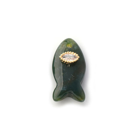 Imagen de 1 Unidad Natural Ágata India Joyería del océano Colgantes Chapado en Oro Verde Oscuro Pez Transparente Rhinestone 23mm x 12mm