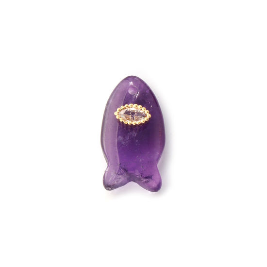 Bild von 1 Stück Natur Amethyst Ozean Schmuck Charms Vergoldet Lila Fisch Transparent Strassstein 23mm x 12mm