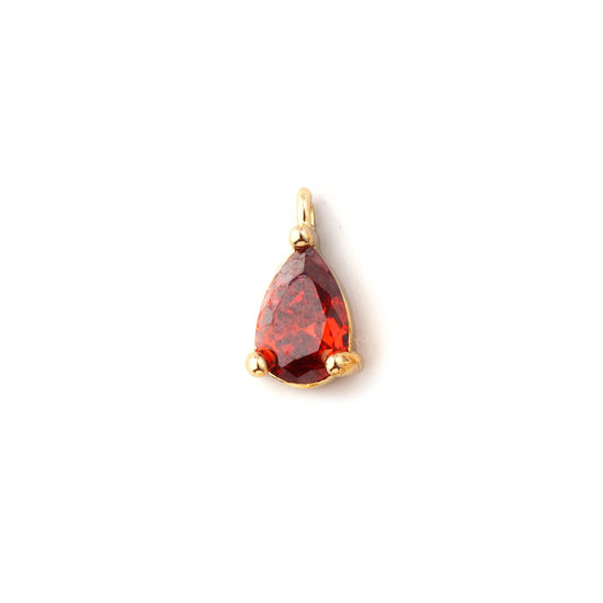 Immagine di 5 Pz Ottone Pietre Nascita Ciondoli Placcato Oro 18K Goccia Gennaio Mini Vino Rosso Cubic Zirconiae 9mm x 5mm