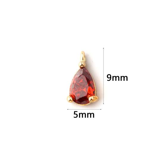 Immagine di 5 Pz Ottone Pietre Nascita Ciondoli Placcato Oro 18K Goccia Gennaio Mini Vino Rosso Cubic Zirconiae 9mm x 5mm