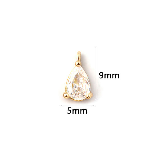 Immagine di 5 Pz Ottone Pietre Nascita Ciondoli Placcato Oro 18K Goccia Aprile Mini Trasparente Cubic Zirconiae 9mm x 5mm