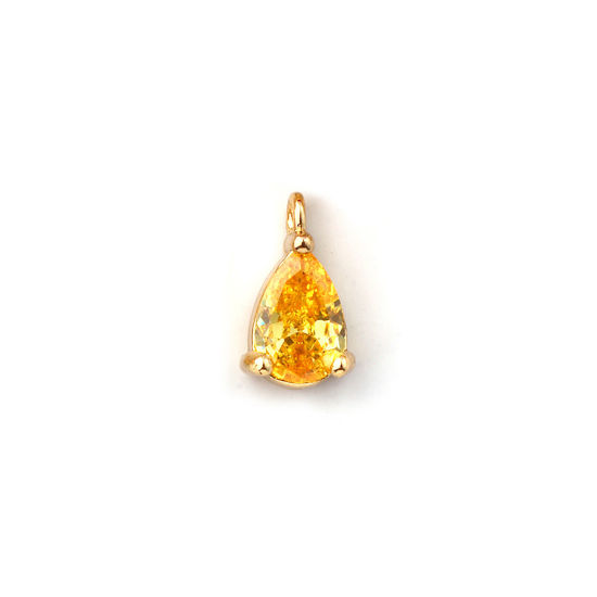 Immagine di 5 Pz Ottone Pietre Nascita Ciondoli Placcato Oro 18K Goccia Novembre Mini Giallo Cubic Zirconiae 9mm x 5mm