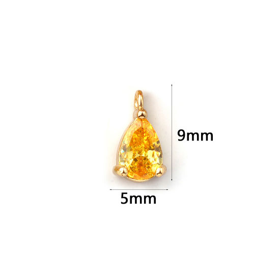 Immagine di 5 Pz Ottone Pietre Nascita Ciondoli Placcato Oro 18K Goccia Novembre Mini Giallo Cubic Zirconiae 9mm x 5mm