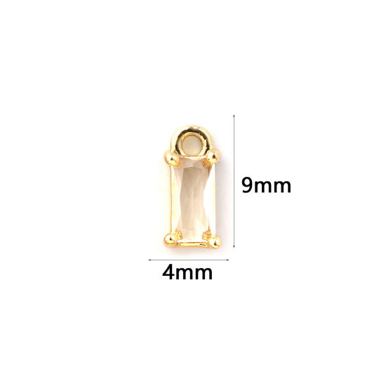 Изображение 5 ШТ Латунь Камень рождения Подвески 18K позолоченный Прямоугольник апрель Мини Прозрачный Искусственный Циркон 9мм x 4мм