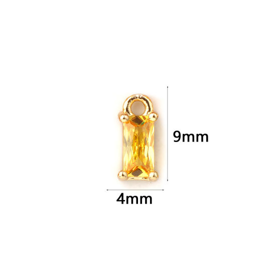 Изображение 5 ШТ Латунь Камень рождения Подвески 18K позолоченный Прямоугольник ноябрь Мини Желтый Искусственный Циркон 9мм x 4мм