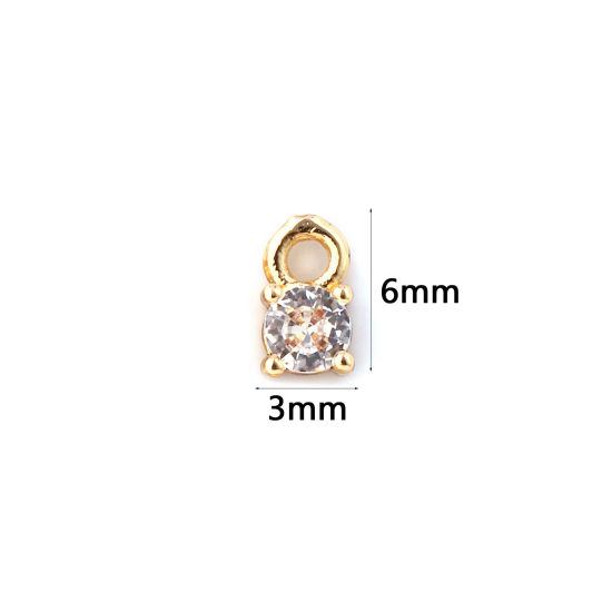 Изображение 5 ШТ Латунь Камень рождения Подвески 18K позолоченный Круглые апрель Мини Прозрачный Искусственный Циркон 6мм x 3мм