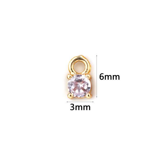 Изображение 5 ШТ Латунь Камень рождения Подвески 18K позолоченный Круглые июнь Мини Лиловый Искусственный Циркон 6мм x 3мм