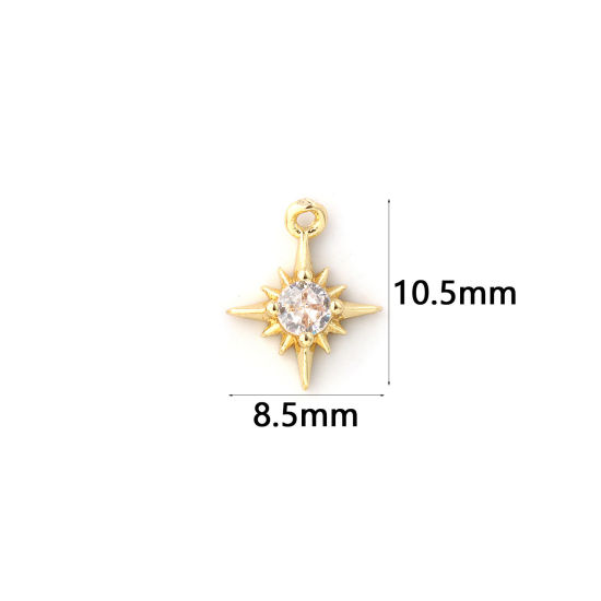 Изображение 2 ШТ Латунь Камень рождения Подвески 18K позолоченный Звезда апрель Мини Прозрачный Искусственный Циркон 10.5мм x 8.5мм