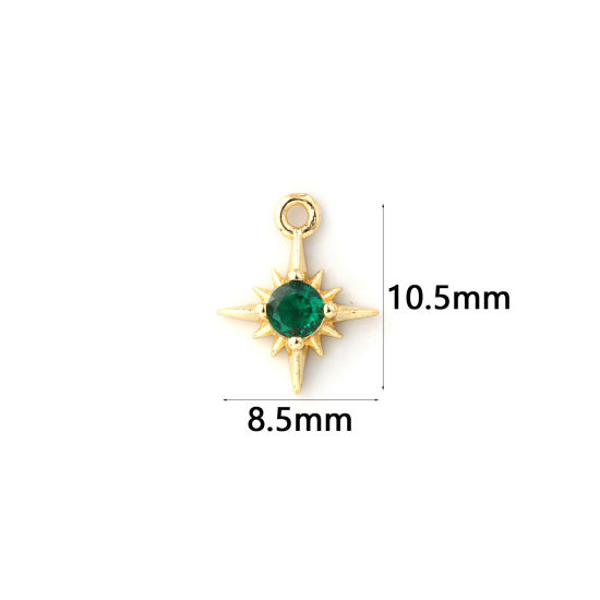 Изображение 2 ШТ Латунь Камень рождения Подвески 18K позолоченный Звезда май Мини Изумруд Искусственный Циркон 10.5мм x 8.5мм