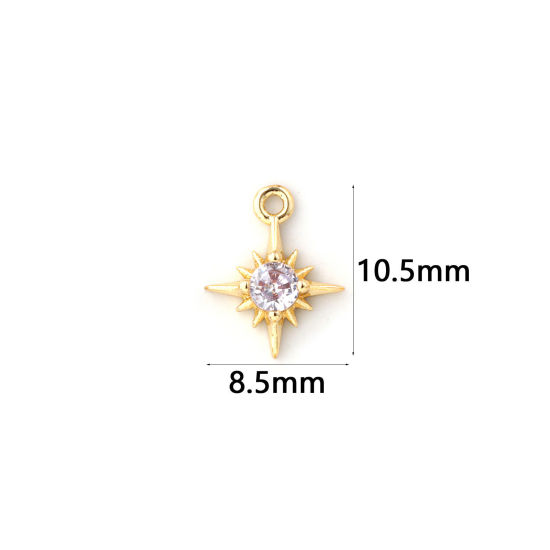 Изображение 2 ШТ Латунь Камень рождения Подвески 18K позолоченный Звезда июнь Мини Лиловый Искусственный Циркон 10.5мм x 8.5мм