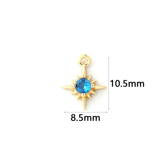 Изображение 2 ШТ Латунь Камень рождения Подвески 18K позолоченный Звезда сентябрь Мини Темно-синий Искусственный Циркон 10.5мм x 8.5мм