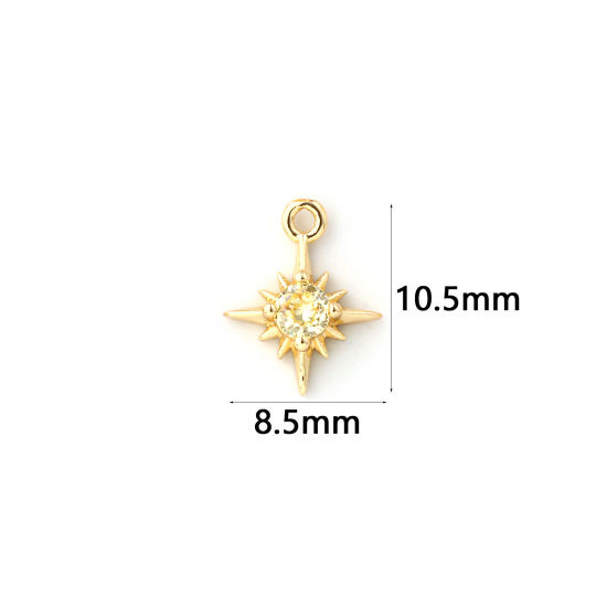 Изображение 2 ШТ Латунь Камень рождения Подвески 18K позолоченный Звезда ноябрь Мини Светло-желтый Искусственный Циркон 10.5мм x 8.5мм