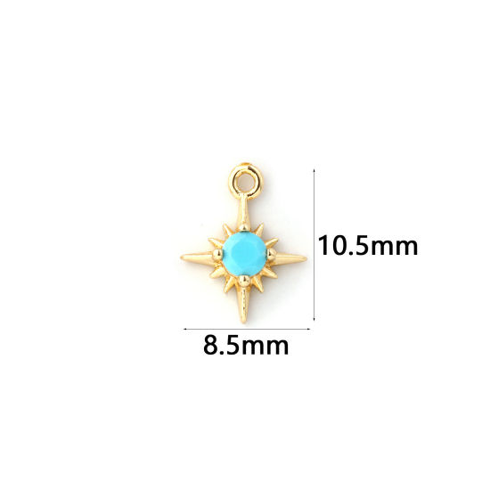 Изображение 2 ШТ Латунь Камень рождения Подвески 18K позолоченный Звезда Декабрь Мини Светло-синий Искусственный Циркон 10.5мм x 8.5мм