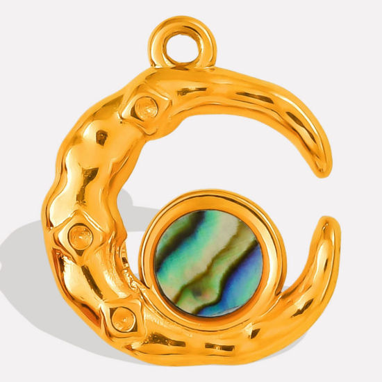 Immagine di 1 Pz Placcatura Sottovuoto PVD Ecologica 304 Acciaio Inossidabile & Conchiglie Naturali Galassia Ciondoli Placcato Oro 18K Multicolore Luna 19mm x 16mm