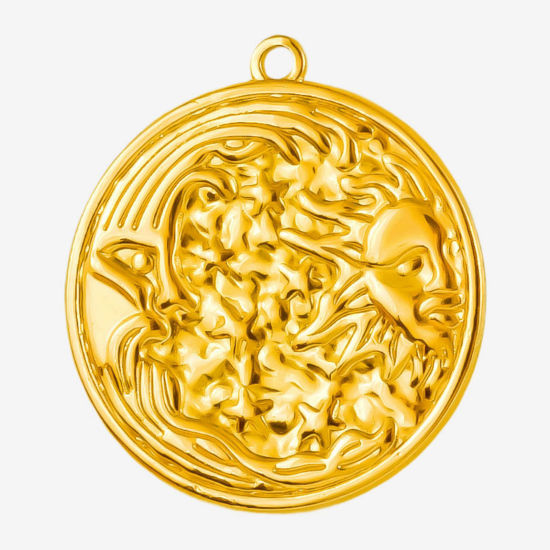 Immagine di 2 Pz Placcatura Sottovuoto PVD Ecologica 304 Acciaio Inossidabile Galassia Ciondoli Pendenti Placcato Oro 18K Tondo Sole e Luna Faccia 3.3cm x 3cm