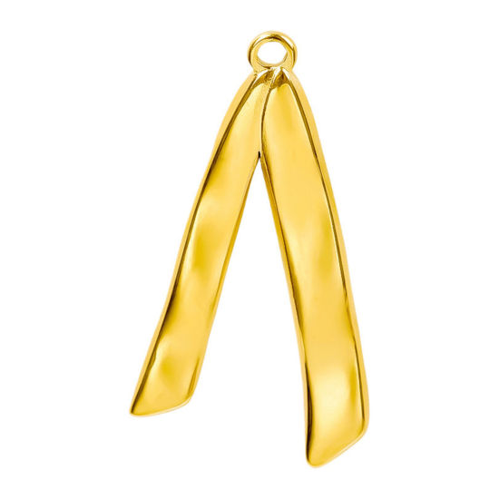 Immagine di 2 Pz Placcatura Sottovuoto PVD Ecologica 304 Acciaio Inossidabile Ciondoli Pendenti Placcato Oro 18K Nastro 3.1cm x 1.7cm