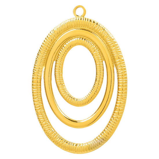 Immagine di 1 Pz Placcatura Sottovuoto PVD Ecologica 304 Acciaio Inossidabile Geometrico Ciondoli Pendenti Placcato Oro 18K Ovale Filigrana 4.3cm x 2.8cm