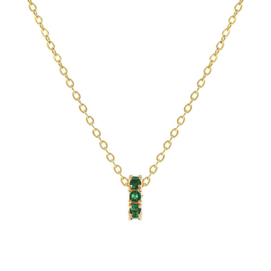 Bild von 18K Real Gold Plated Link Cable Chain Circle Ring Pendant Charm Necklace, Brass 46cm(18.1") + 6cm(2.4"), For Women, Emerald Cubic Zirconia May Dainty Birthstone Gift, Eco-friendly, 1 Piece
