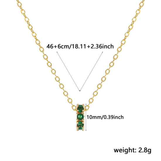 Bild von 18K Real Gold Plated Link Cable Chain Circle Ring Pendant Charm Necklace, Brass 46cm(18.1") + 6cm(2.4"), For Women, Emerald Cubic Zirconia May Dainty Birthstone Gift, Eco-friendly, 1 Piece