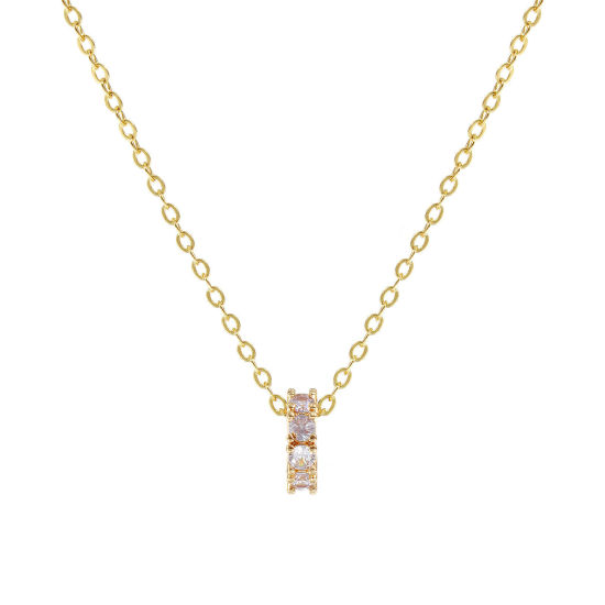Bild von 18K Real Gold Plated Link Cable Chain Circle Ring Pendant Charm Necklace, Brass 46cm(18.1") + 6cm(2.4"), For Women, Mauve Cubic Zirconia June Dainty Birthstone Gift, Eco-friendly, 1 Piece