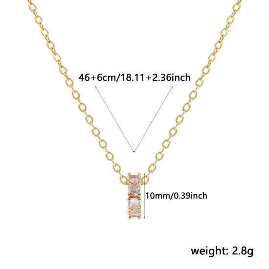 Bild von 18K Real Gold Plated Link Cable Chain Circle Ring Pendant Charm Necklace, Brass 46cm(18.1") + 6cm(2.4"), For Women, Mauve Cubic Zirconia June Dainty Birthstone Gift, Eco-friendly, 1 Piece
