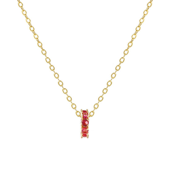 Bild von 18K Real Gold Plated Link Cable Chain Circle Ring Pendant Charm Necklace, Brass 46cm(18.1") + 6cm(2.4"), For Women, Fuchsia Cubic Zirconia July Dainty Birthstone Gift, Eco-friendly, 1 Piece